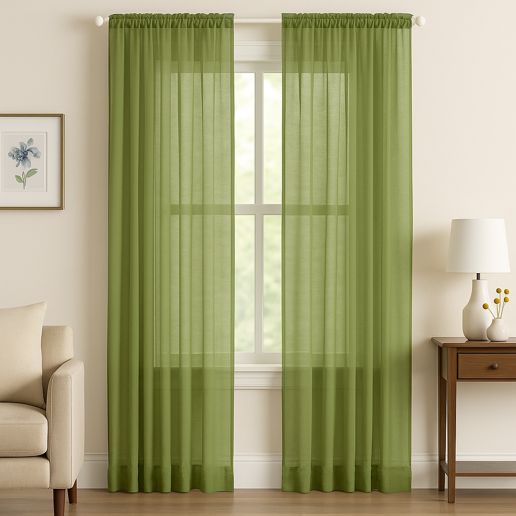 Cortina Tipo Velo para Sala 55” x 90” | Verde Olivo - Image 2