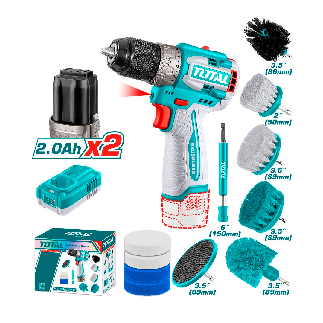 Taladro Rotativo Inalámbrico TOTAL 16V 1/2” | Compacto con Set de Cepillos - Image 2