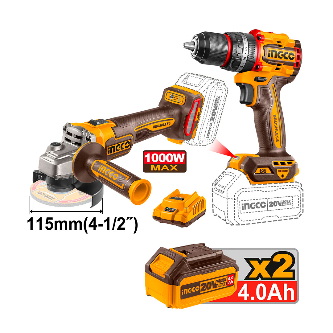 Combo INGCO UCKLI20273 | Taladro Percutor Inalámbrico 20V + Esmeriladora 4-1/2” 750W - Image 3